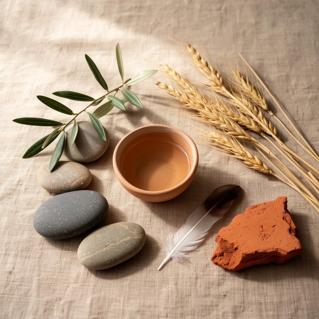 Natural elements arranged on linen
